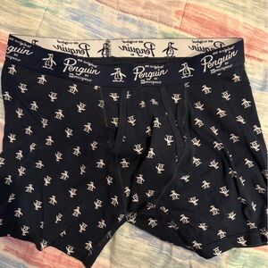 Original Penguin Black Boxer Briefs with White Logo Pattern